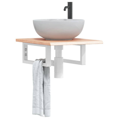 Deska Pod Umyvadlo Nástěnná Ocel A Masivní Dubové Dřevo Světle Hnědá A Bílá