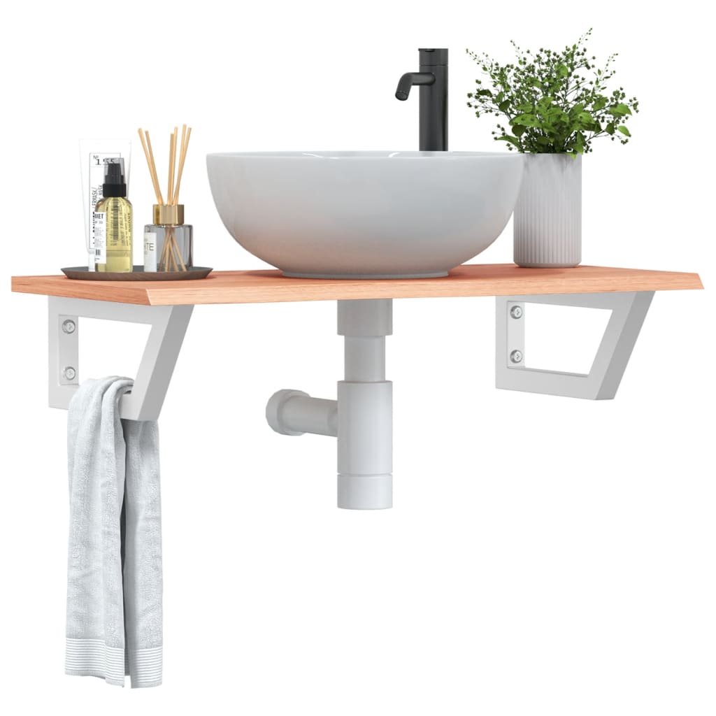 Deska Pod Umyvadlo Nástěnná Ocel A Masivní Dubové Dřevo Světle Hnědá A Bílá
