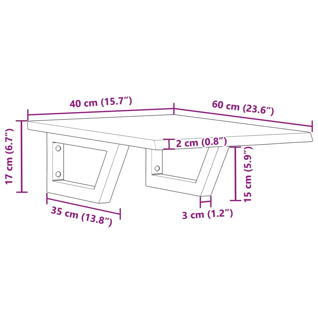 Deska Pod Umyvadlo Nástěnná Ocel A Masivní Dubové Dřevo Tmavě Hnědá A Bílá