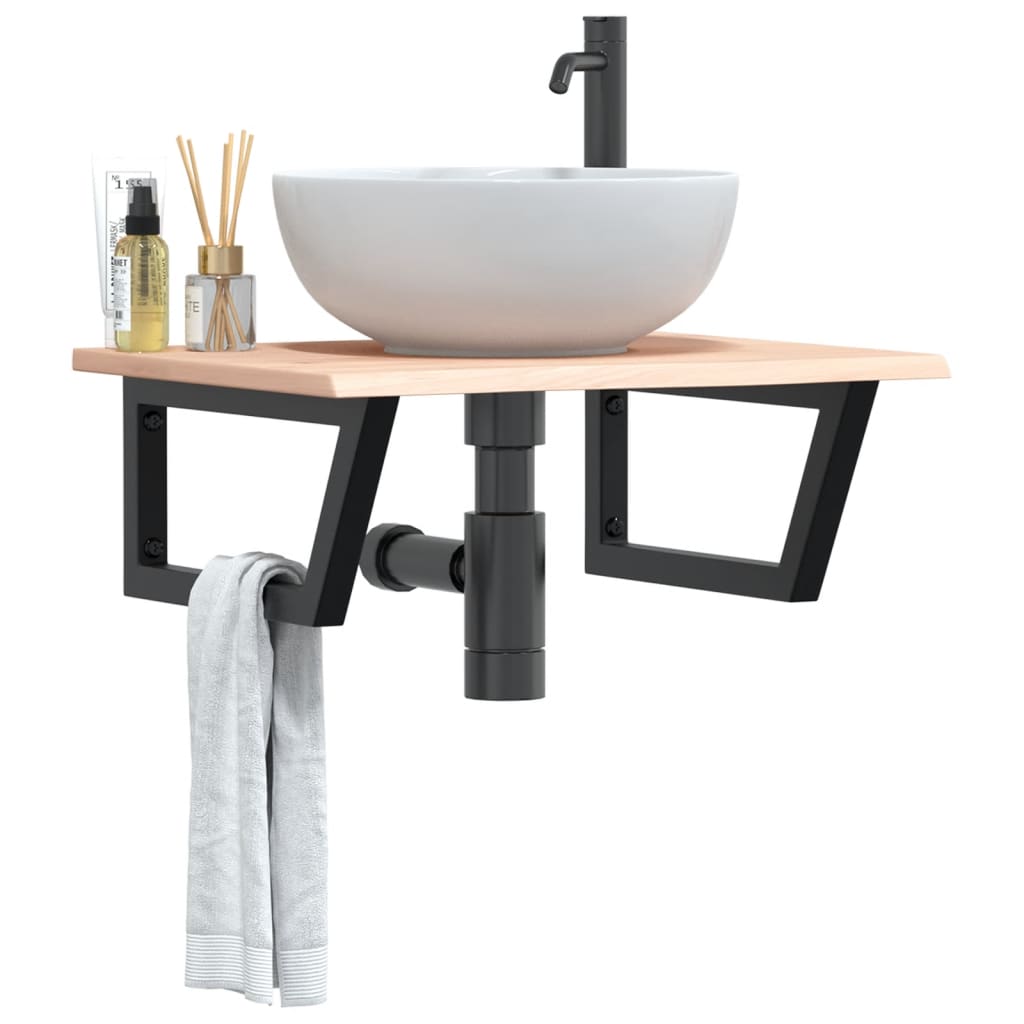 Deska Pod Umyvadlo Nástěnná Ocel A Masivní Dubové Dřevo Hnědo-Černá