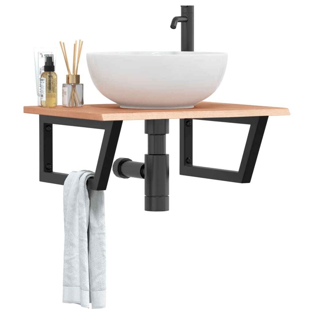 Deska Pod Umyvadlo Nástěnná Ocel A Masivní Dubové Dřevo Světle Hnědá A Černá