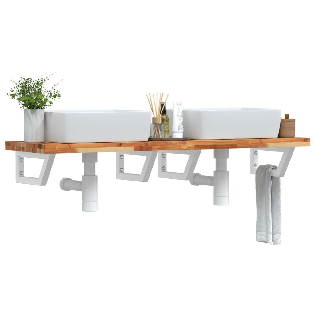 Deska Pod Umyvadlo Nástěnná Ocel A Masivní Akáciové Dřevo Tmavě Hnědá A Bílá