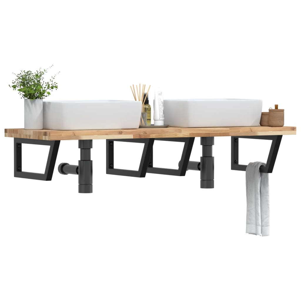 Deska Pod Umyvadlo Nástěnná Ocel A Masivní Akáciové Dřevo Hnědo-Černá