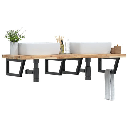 Deska Pod Umyvadlo Nástěnná Ocel A Masivní Akáciové Dřevo Hnědo-Černá