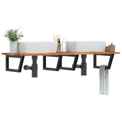 Deska Pod Umyvadlo Nástěnná Ocel A Masivní Akáciové Dřevo Tmavě Hnědá A Černá