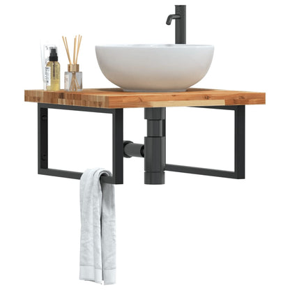 Deska Pod Umyvadlo Nástěnná Ocel A Masivní Akáciové Dřevo Tmavě Hnědá A Černá