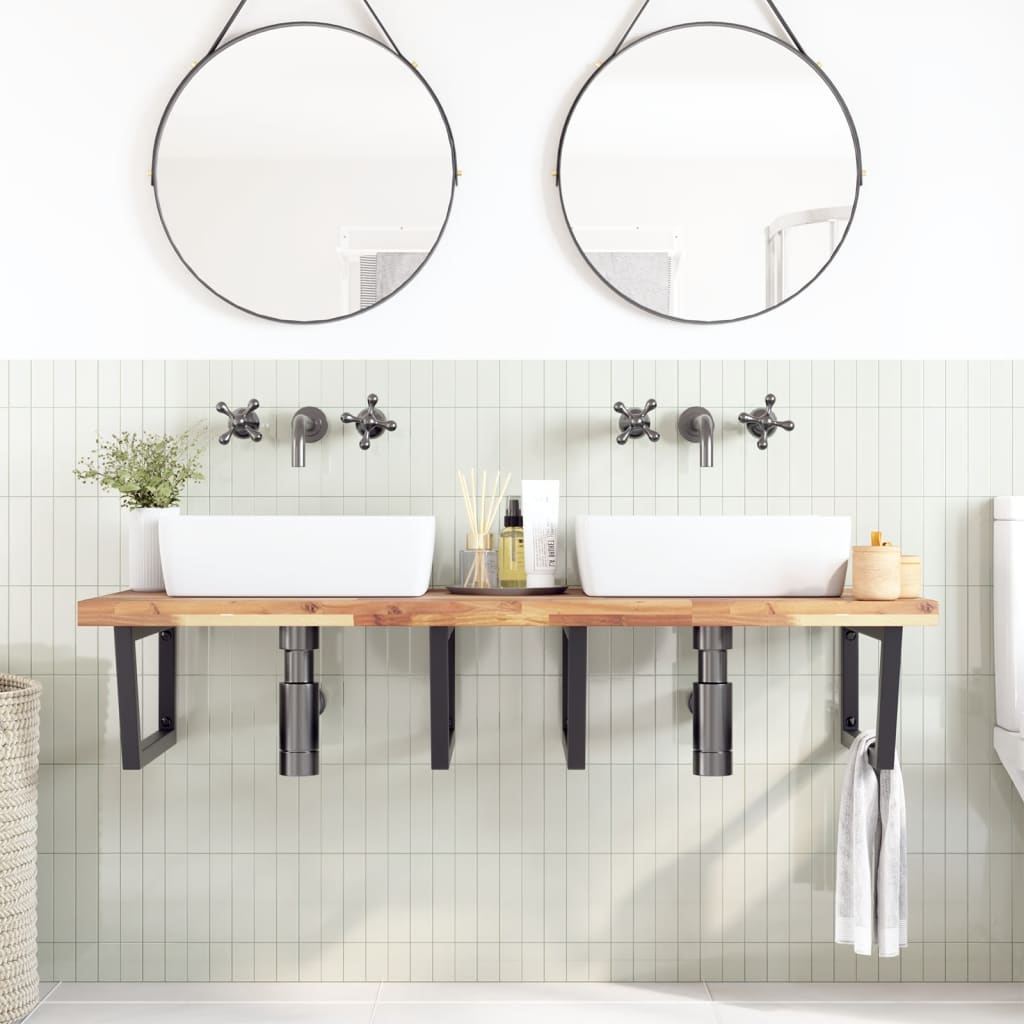 Deska Pod Umyvadlo Nástěnná Ocel A Masivní Akáciové Dřevo