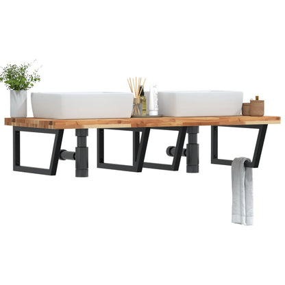 Deska Pod Umyvadlo Nástěnná Ocel A Masivní Akáciové Dřevo Tmavě Hnědá A Černá