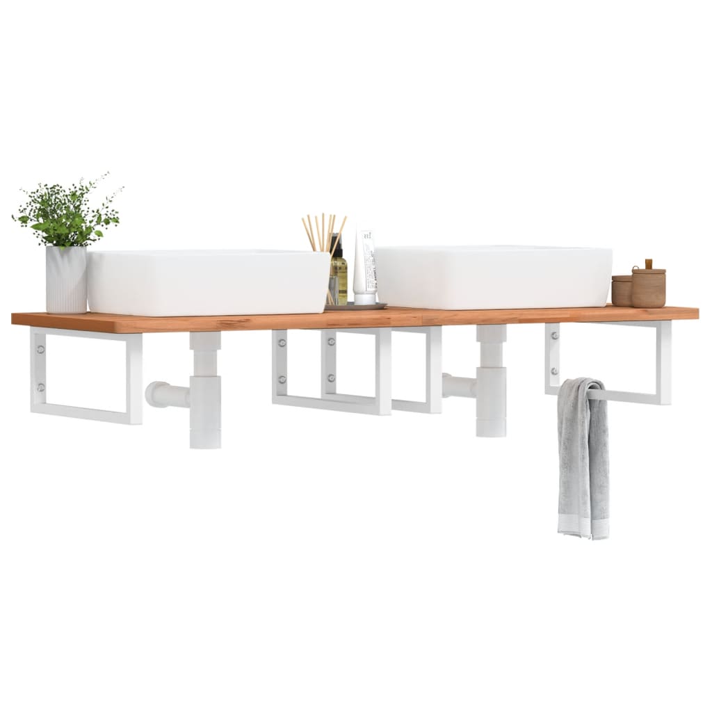 Deska Pod Umyvadlo Nástěnná Ocel A Masivní Bukové Dřevo Bílá