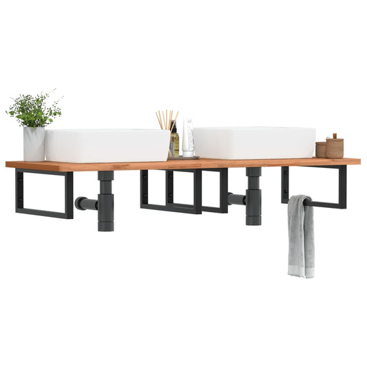 Deska Pod Umyvadlo Nástěnná Ocel A Masivní Bukové Dřevo Černá