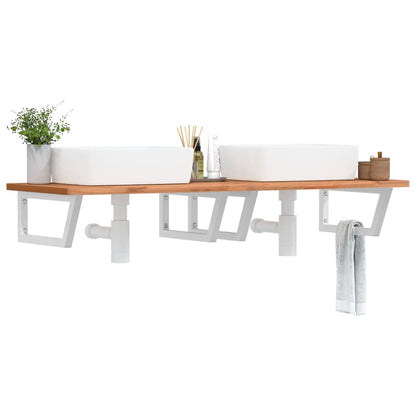 Deska Pod Umyvadlo Nástěnná Ocel A Masivní Bukové Dřevo Bílá