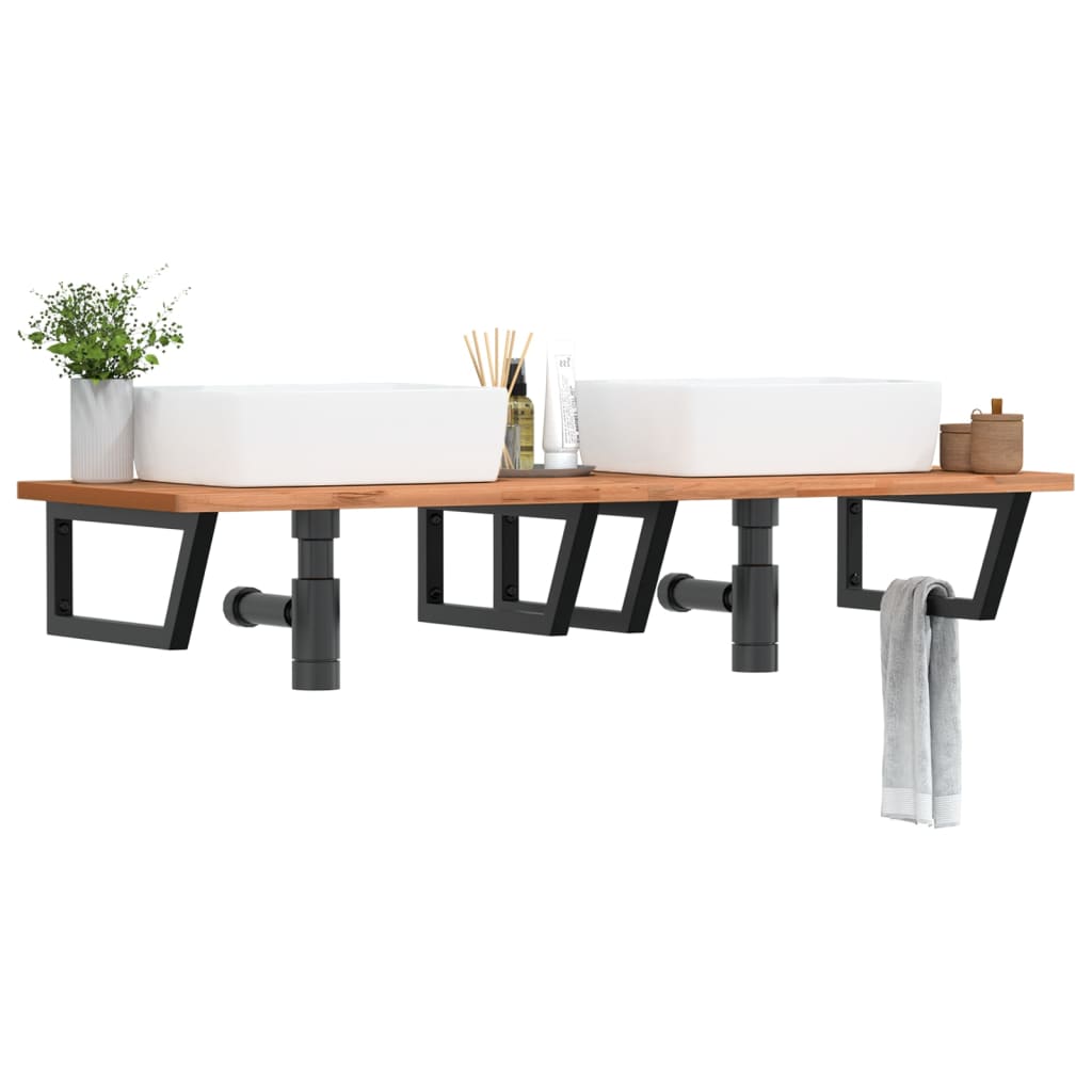 Deska Pod Umyvadlo Nástěnná Ocel A Masivní Bukové Dřevo Černá