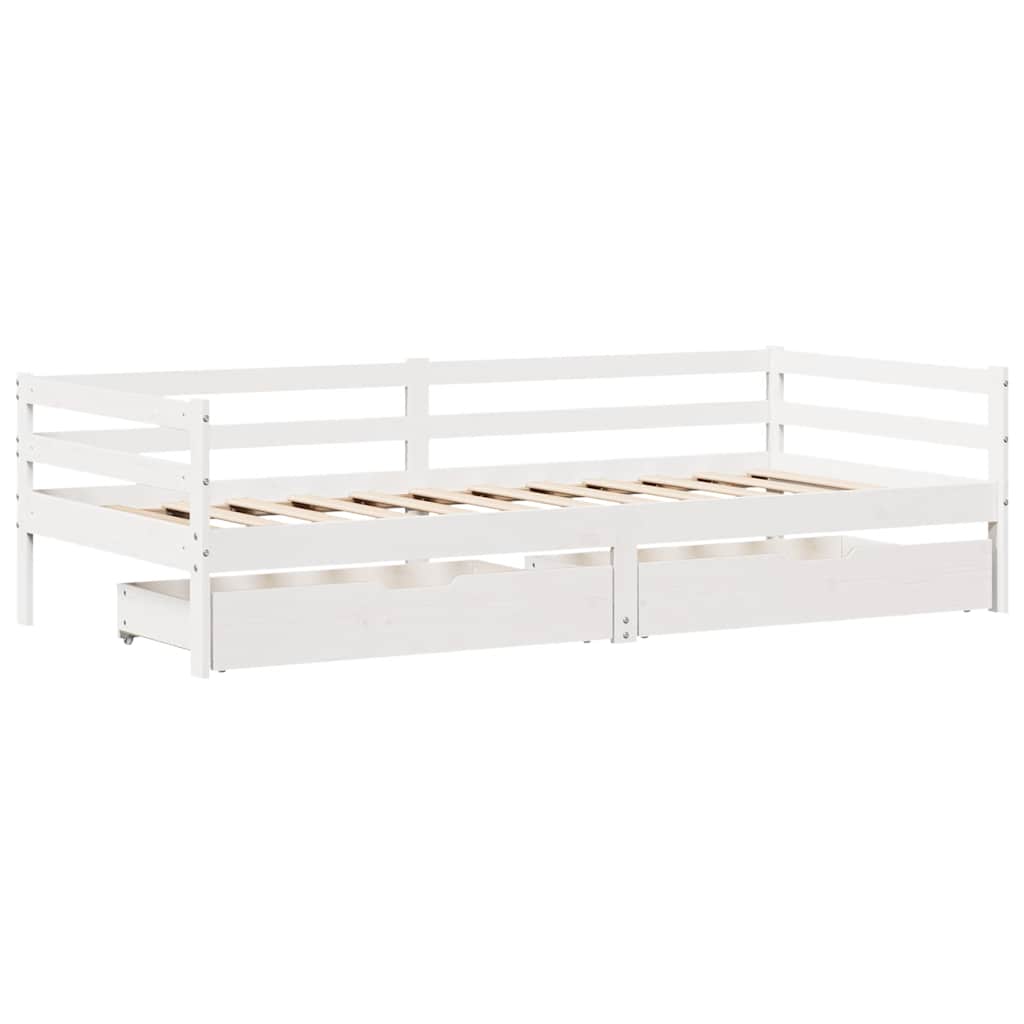 Válenda Se Zásuvkami Bílá 90 X 200 Cm Masivní Borovice Taupe