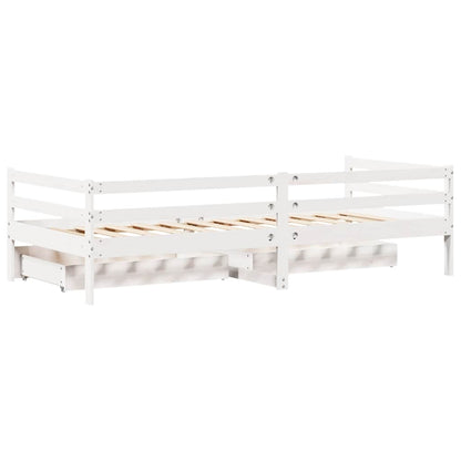 Válenda Se Zásuvkami Bílá 90 X 200 Cm Masivní Borovice Taupe