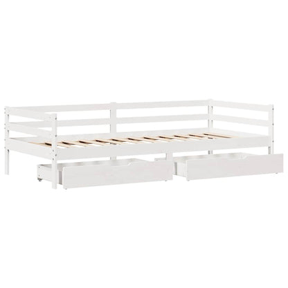 Válenda Se Zásuvkami Bílá 90 X 200 Cm Masivní Borovice Taupe