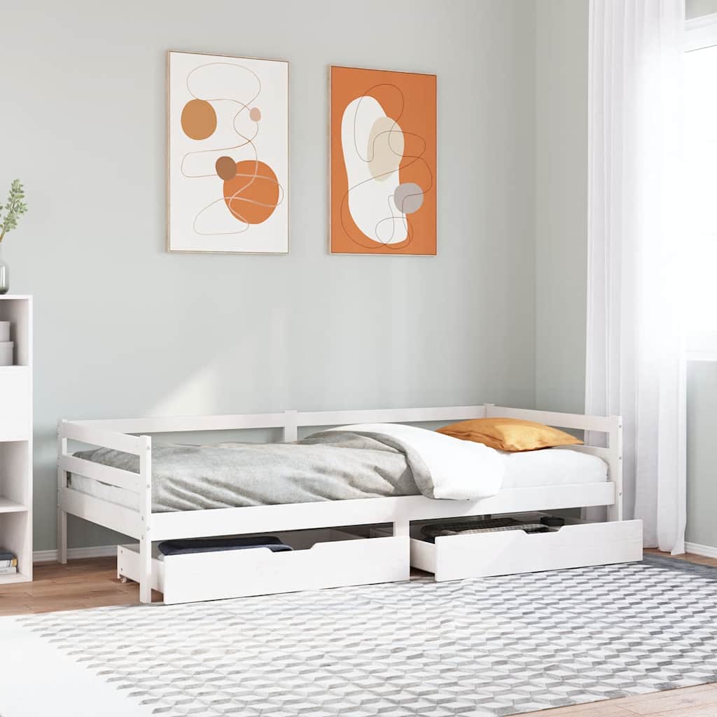 Válenda Se Zásuvkami Bílá 90 X 200 Cm Masivní Borovice Taupe
