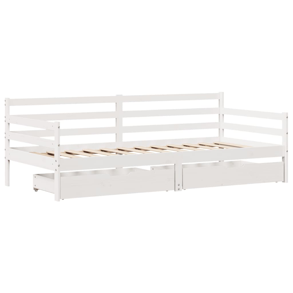 Válenda Se Zásuvkami Bílá 90 X 200 Cm Masivní Borovice Taupe