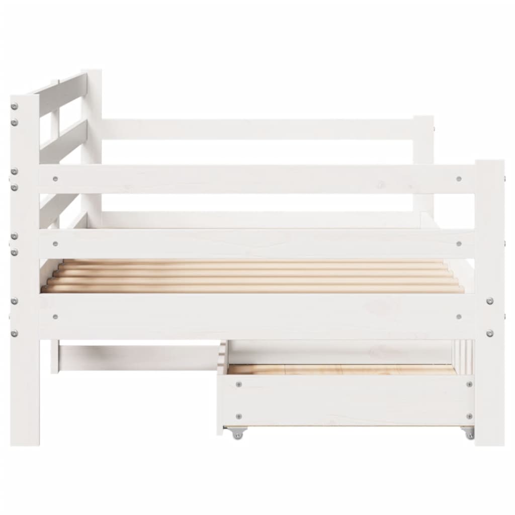 Válenda Se Zásuvkami Bílá 90 X 200 Cm Masivní Borovice Taupe