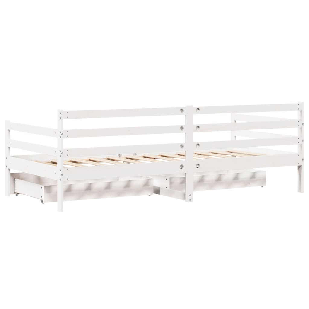 Válenda Se Zásuvkami Bílá 90 X 200 Cm Masivní Borovice Taupe