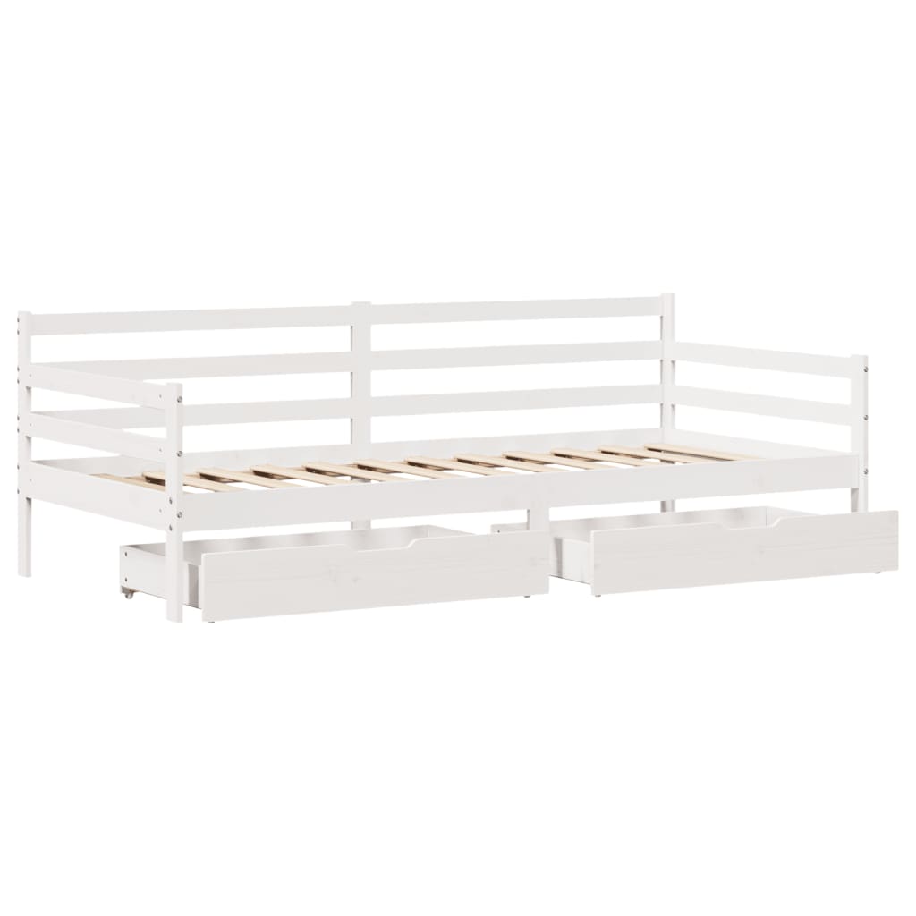 Válenda Se Zásuvkami Bílá 90 X 200 Cm Masivní Borovice Taupe