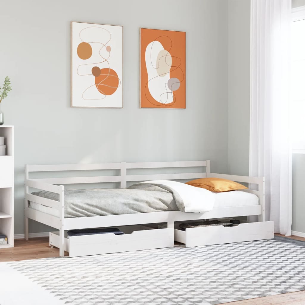 Válenda Se Zásuvkami Bílá 90 X 200 Cm Masivní Borovice Taupe
