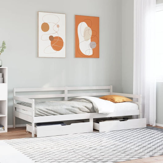 Válenda Se Zásuvkami Bílá 90 X 200 Cm Masivní Borovice Taupe