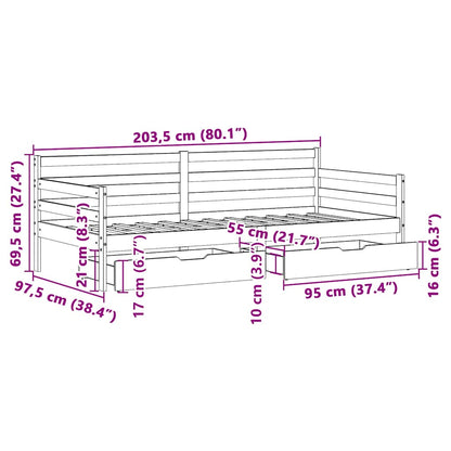 Válenda Se Zásuvkami 90 X 200 Cm Masivní Borovice