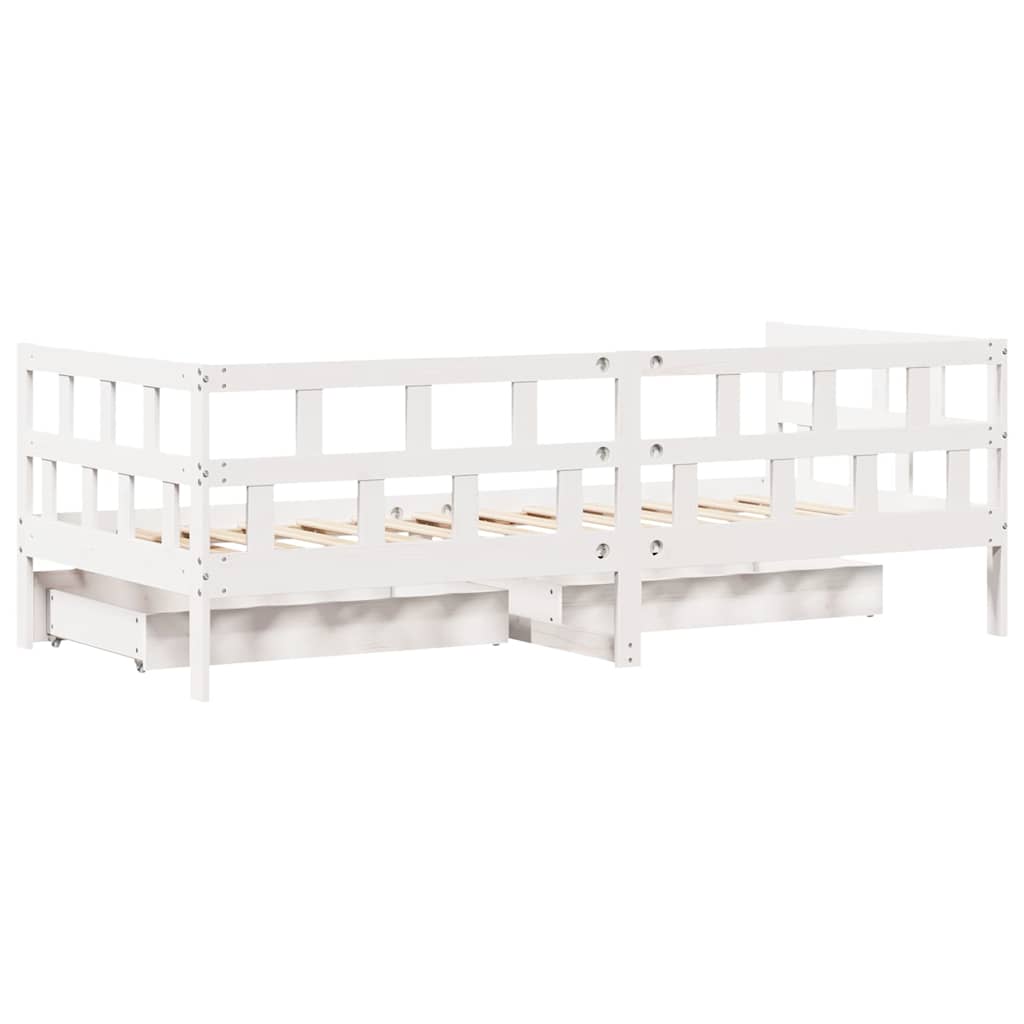 Válenda Se Zásuvkami Bílá 90 X 190 Cm Masivní Borovice