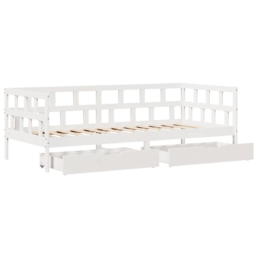 Válenda Se Zásuvkami Bílá 90 X 190 Cm Masivní Borovice