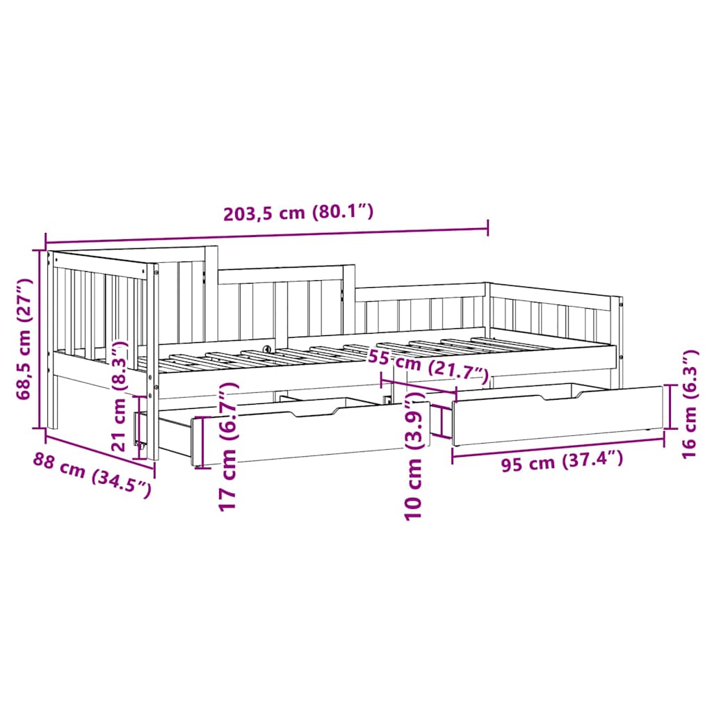 Válenda Se Zásuvkami 80 X 200 Cm Masivní Borovice