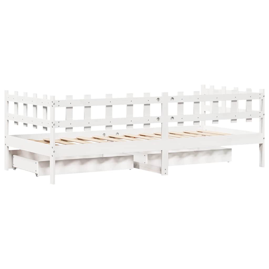 Válenda Se Zásuvkami Bílá 90 X 190 Cm Masivní Borovice