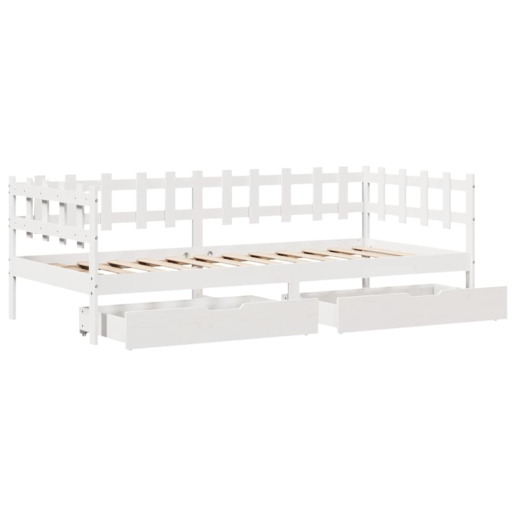 Válenda Se Zásuvkami Bílá 90 X 200 Cm Masivní Borovice