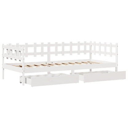 Válenda Se Zásuvkami Bílá 90 X 200 Cm Masivní Borovice