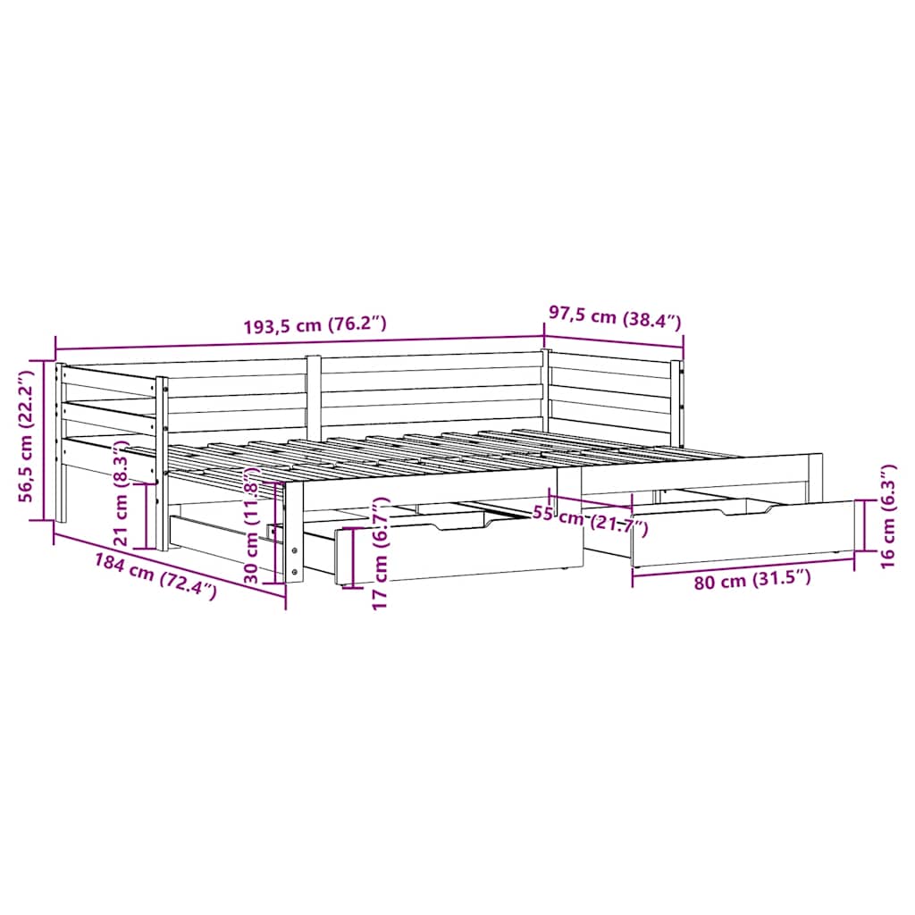 Válenda S Přistýlkou A Zásuvkami Bez Matrace Bílá 90X190 Cm Kouřový Dub