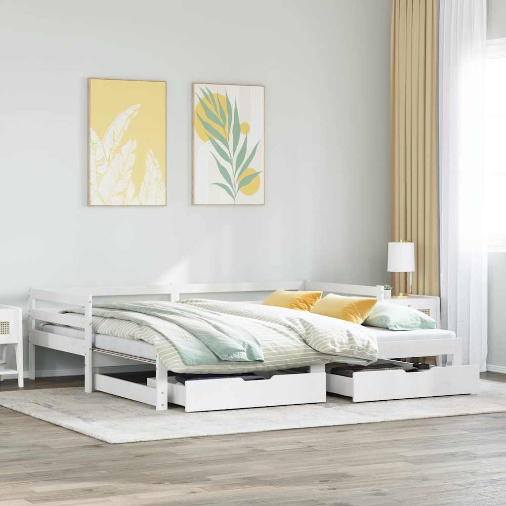 Válenda S Přistýlkou A Zásuvkami Bez Matrace Bílá 90X190 Cm Kouřový Dub