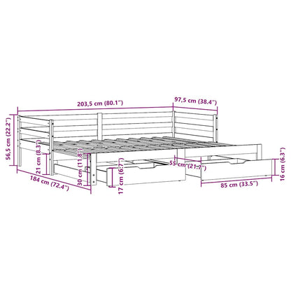 Válenda S Přistýlkou A Zásuvkami Hnědá 90X200 Cm Masiv Borovice