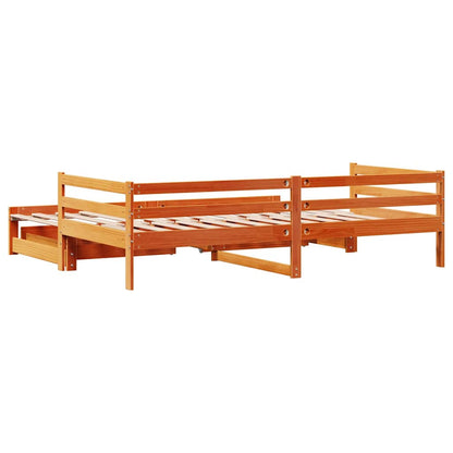 Válenda S Přistýlkou A Zásuvkami Hnědá 90X200 Cm Masiv Borovice