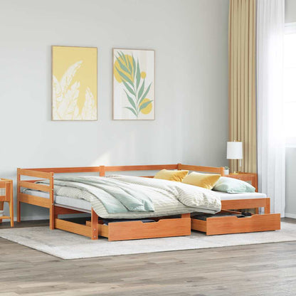 Válenda S Přistýlkou A Zásuvkami Hnědá 90X200 Cm Masiv Borovice