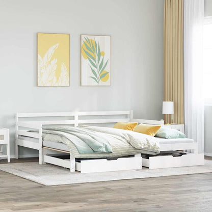 Válenda Se Zásuvkami Bílá 90 X 200 Cm Masivní Borovice