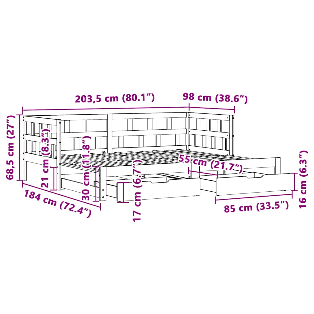 Válenda S Přistýlkou A Zásuvkami Bez Matrace Bílá 90X200 Cm
