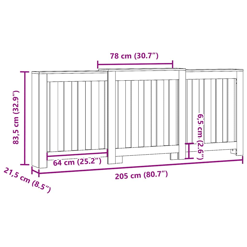 Kryt Na Radiátor 205X21,5X83,5 Cm Kompozitní Dřevo Dub Sonoma