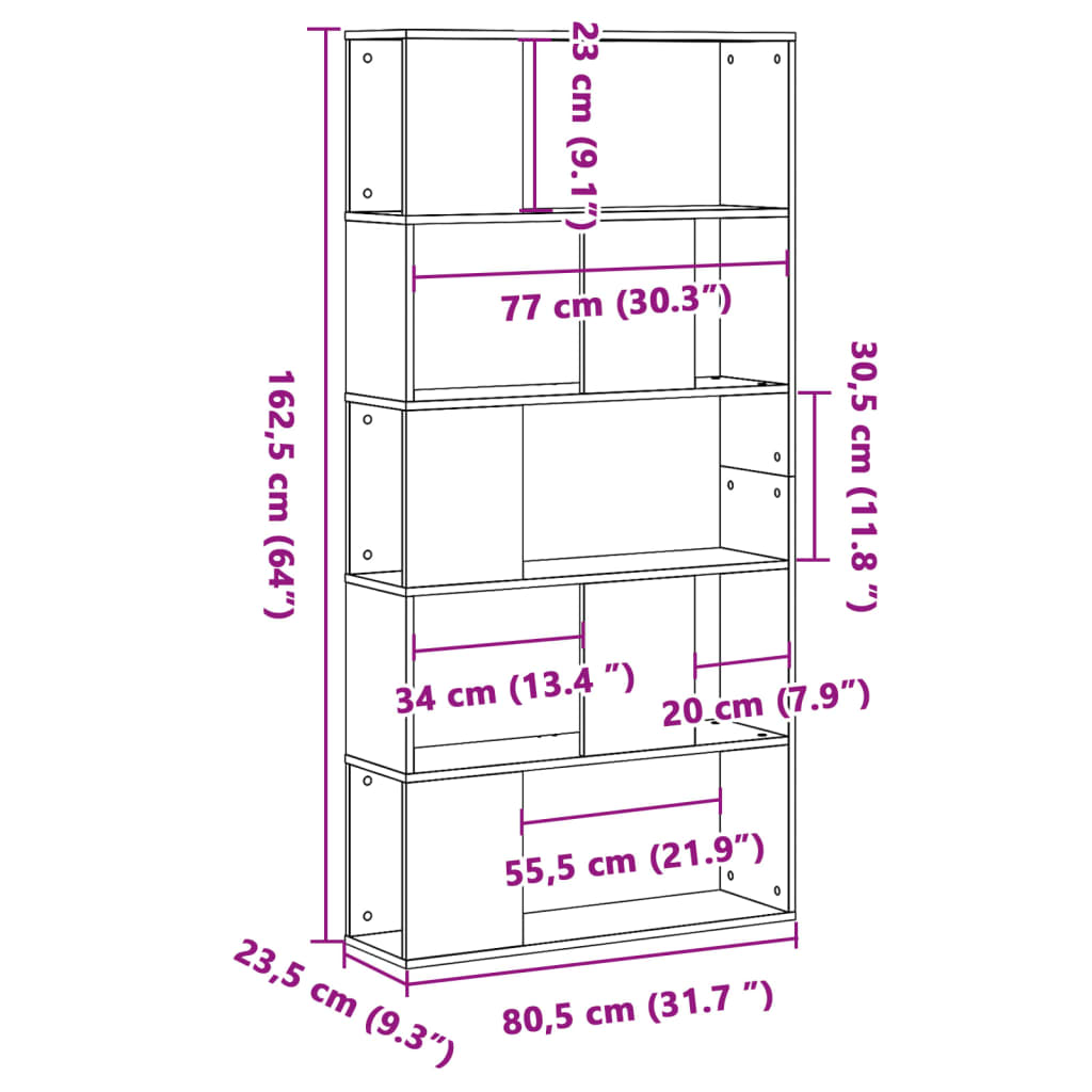 Knihovna 5Patrová 80,5 X 23,5 X 162,5 Cm Kompozitní Dřevo