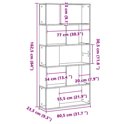 Knihovna 5Patrová 80,5 X 23,5 X 162,5 Cm Kompozitní Dřevo