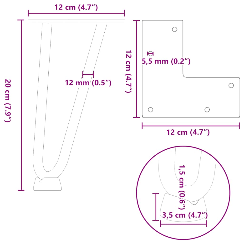 Nohy Na Konferenční Stolek Ve Tvaru Vlásenky 4 Ks Antracitové 20 Cm Masivní Ocel