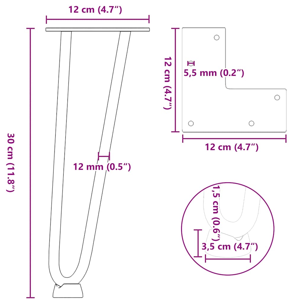 Nohy Na Konferenční Stolek Ve Tvaru Vlásenky 4 Ks Bílé 30 Cm Masivní Ocel
