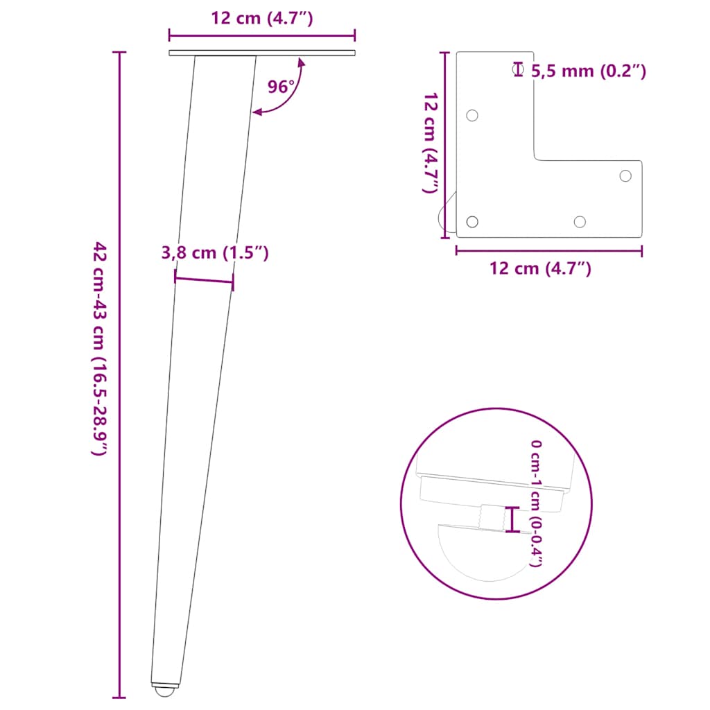 Nohy Konferenčního Stolku Kuželového Tvaru 4 Ks Bílé 42-43 Cm Ocelové