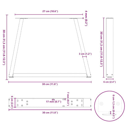 Nohy Konferenčního Stolku Ve Tvaru V, 2 Ks, Ocel, 30 X (30-31,3) Cm, Ocel Přírodní