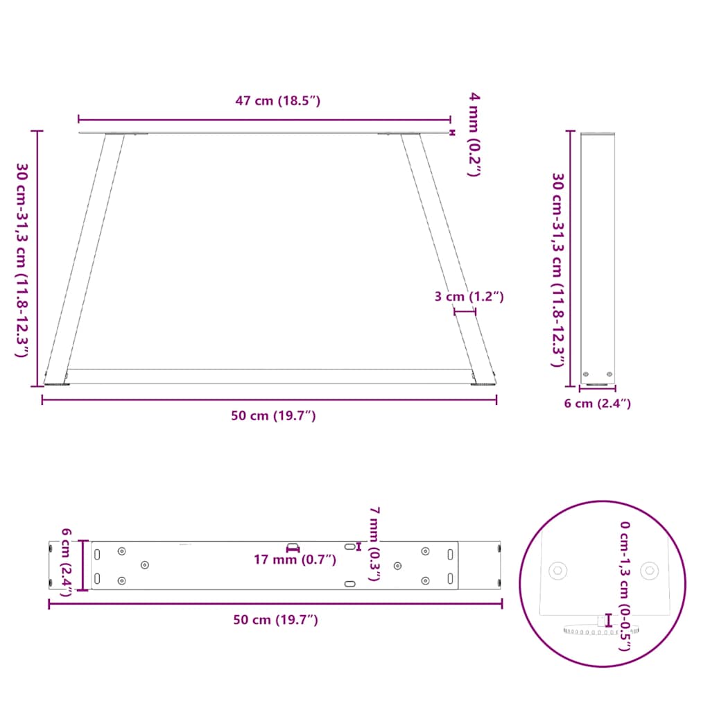Nohy Jídelní Stolku Ve Tvaru V 2 Ks 50X(30-31,3) Cm Ocel Antracitová
