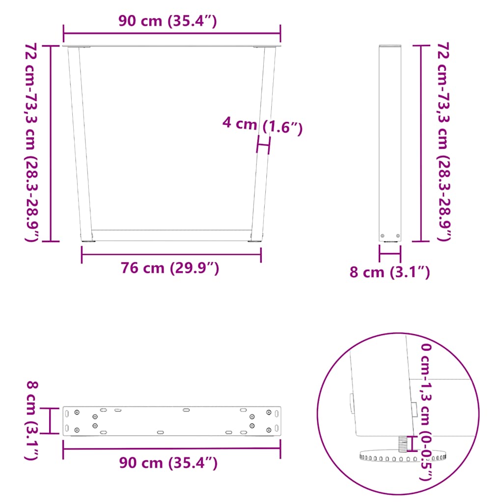 Nohy K Jídelnímu Stolu Ve Tvaru V, 2 Ks, Černé, 90 X (72-73,3) Cm, Ocel