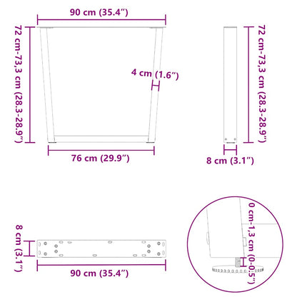 Nohy K Jídelnímu Stolu Ve Tvaru V, 2 Ks, Černé, 90 X (72-73,3) Cm, Ocel